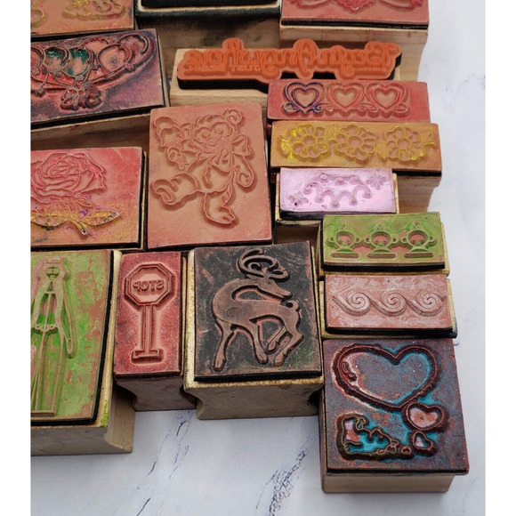 Lot of 20 Colorful Various Themes Wood Mounted Rubber Stamps - Picture 9 of 10